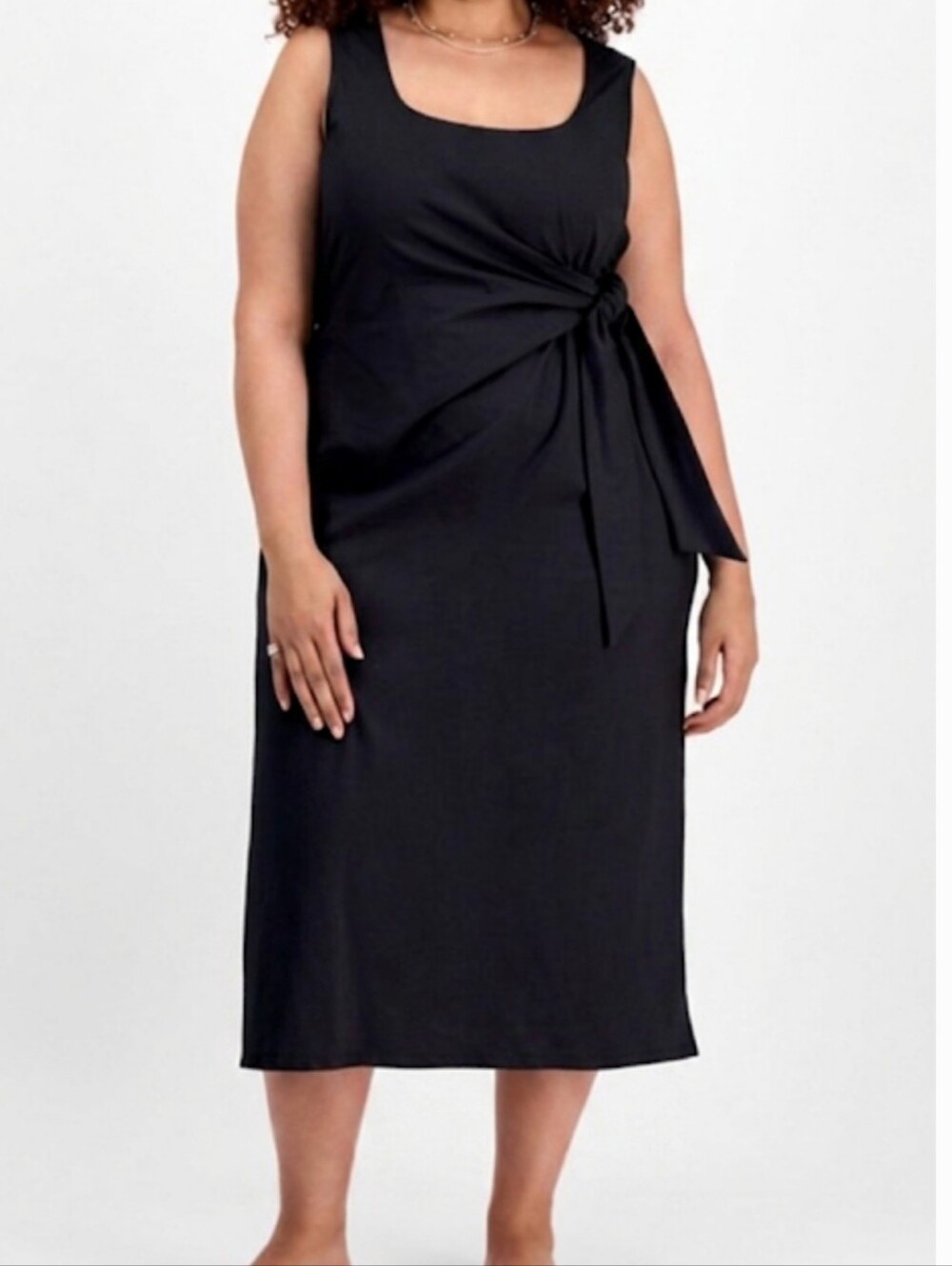 On 34th NWT Black Scoop Neck Side Knot Tie Waist Midi Dress Plus Size 2X